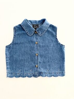 Vintage Cherokee Y2K Embroidered Denim Crop Vest Top • Kids Size 7